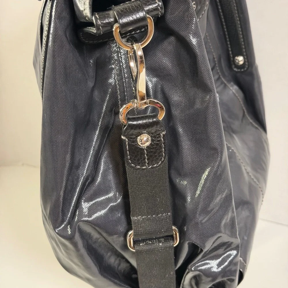 Tod's G-Bag Medium Tote Black Coated Canvas Leather Trim Adjustable Strap Luxury